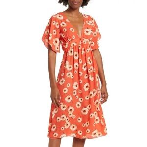 NWT! Poppy Red Sunflower Midi Dress - Size Large💿